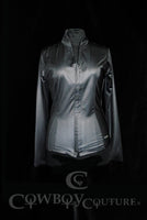 VL24073 - Black Carbon Fiber print Zip Up Tunic
